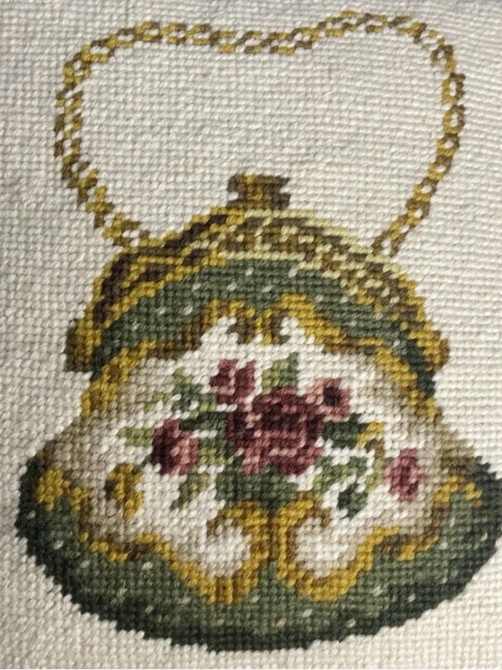 Needlepoint Pillow Purse Handbag Velvet Back Cottagecore Tassels